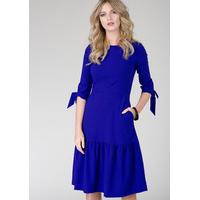 Blue Tie Sleeve Gathered Hem Dress