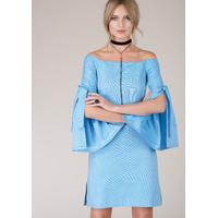 Blue Elbow Tie Off-The-Shoulder Dress