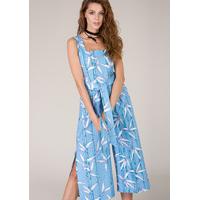 blue leaf side split jumpsuit