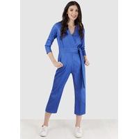 Blue Wrap Tie Front Jumpsuit