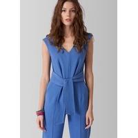 Blue V Neck Tie Front Jumpsuit
