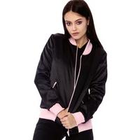 Black Satin Lace Up Bomber Jacket - Size: L