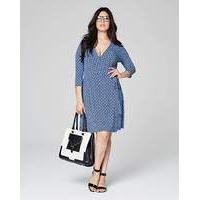 Blue Geo Print Deep Plunge Wrap Dress