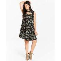 Black Floral Print Swing Dress