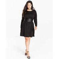 Black Ruched Sleeve Swing Dress