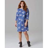 Blue Print Split Sleeve Tunic Dress