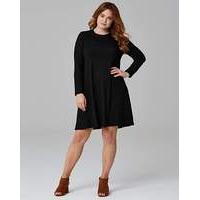 black long sleeve ribbed swing dress