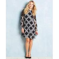 Black Lace Trim Printed Cold Dress