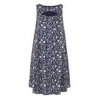 Blue Floral PrinCut Out Neck Swing Dress