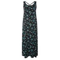 Black Floral Print Jersey Maxi Dress, Dark Multi