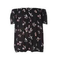 black butterfly print bardot top bright multi