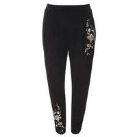 Black Embroidered Tapered Leg Trousers, Black