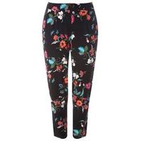 Black Floral Print Tapered Trousers, Black