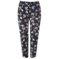 Black Floral Print Tapered Trousers, Navy