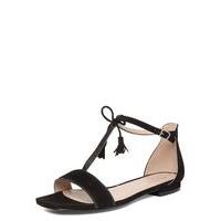 Black T-Bar Square Toe Sandals, Black