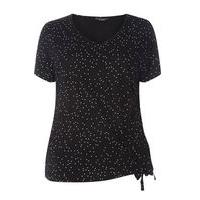 Black Polka Dot Print Knot Detail T-Shirt, Bright Multi