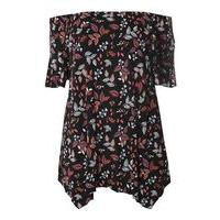 black floral print gypsy top black