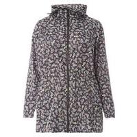 Black Floral Print Rain Mac, Black