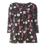 Black Floral 3/4 Sleeve Top, Dark Multi