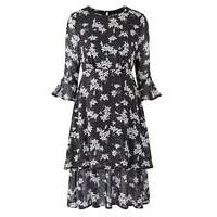 Black/Ivory Print Lace Trim Dress