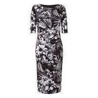 blackwhite floral side tuck dress