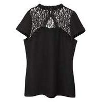 Black Textured Top with Lace Trim