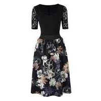 Black Floral Skater Prom Dress