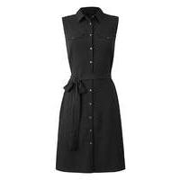 Black Button Sleeveless Shirt Dress