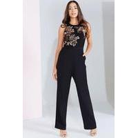 Black Embroidered Sequin Jumpsuit