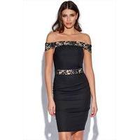 Black Contrast Lace Bardot Dress