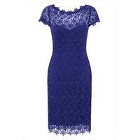 Blue Crochet Lace Dress With V-Neck Detail