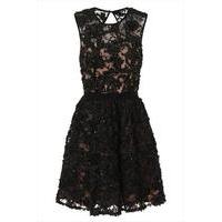 Black Mini Floral Applique Prom Dress