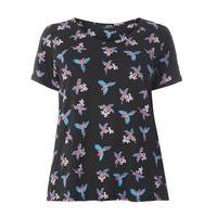 Black Parrot Print T-Shirt, Black