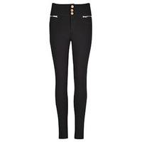 Black Big Buttons & Zip Detail Skinny Trousers