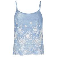 Blue Denim Look Cream Sunflower Embroidery Vest Top