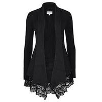 black scalloped lace waterfall hem cardigan