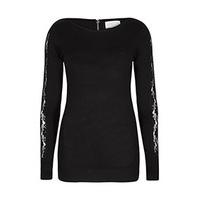 black lace arm panel fine knit jumper