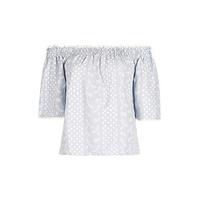 blue amp white ditsy print bardot top