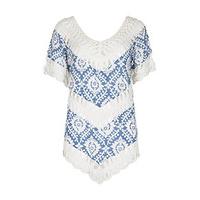 blue white ornate print crochet top