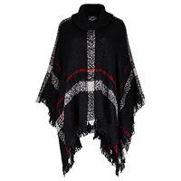 black grey red check pattern poncho jumper