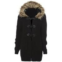 Black & Tan Faux Fur Hood Coatigan