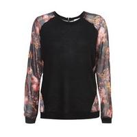 Black Floral Print Back Fine Knit Jumper