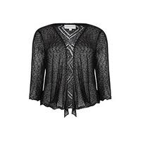 Black Fine Pointelle Knit Waterfall Hem Cardigan