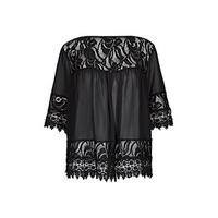 Black Semi Sheer Lace Panels Kimono