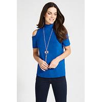 Blue Cold Shoulder Necklace Top