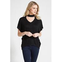 Black Choker Neck Zip Back T-Shirt