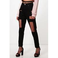 Black Ripped Fish Net Boyfriend Jeans - black