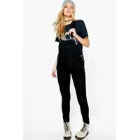 black ripped denim dungarees black