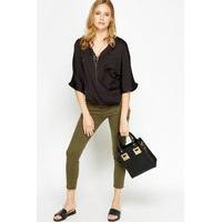 Black Silk Feel Wrap Front Top