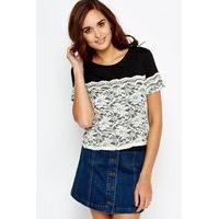 black lace insert cropped top